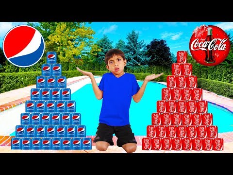 Coke vs Pepsi Pretend Play! Funny Boy Goes Shopping & Play Stacking Game