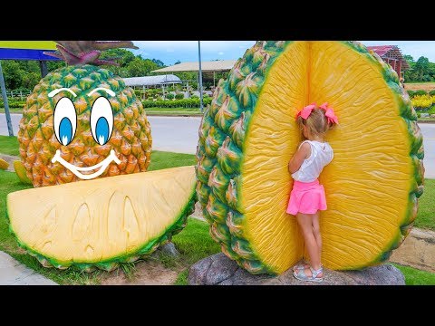 Learn names of fruits with Nastya and giant fruits