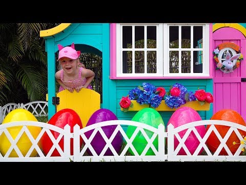 Nastya playing with Easter Surprise eggs