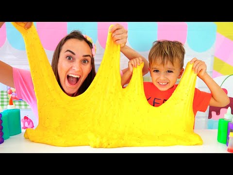 Vlad and Mama Pretend Play Making Glitter Satisfying Slime