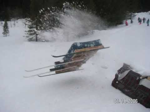 Epic couch sled, matress, and banana chairs on skis