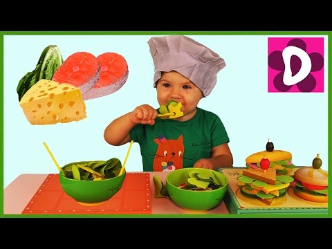 Готовим Игрушечные Бутерброды и Салат Распаковка Набора Toy Kitchen Burger salad Djeco