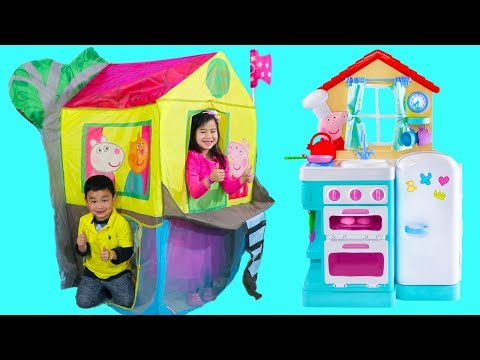 ⁣Jannie Pretend Play with Peppa Pig Treehouse Tent Toy with Lyndon