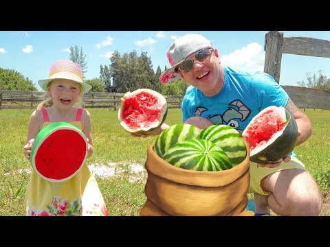 Nastya and dad play fun at the farm