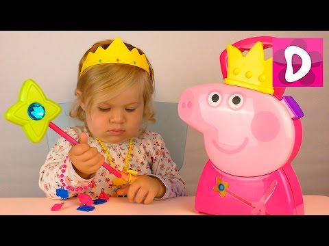 Играем набором Свинка Пеппа Принцесса. Кейс. Примеряем украшения. Peppa Pig Princess Case unboxing