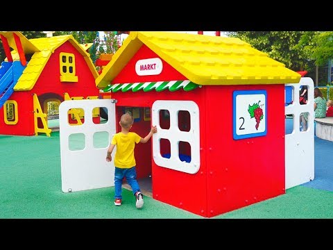 Outdoor Playground for children Amusement park Funny playtime with Vlad and Nikita