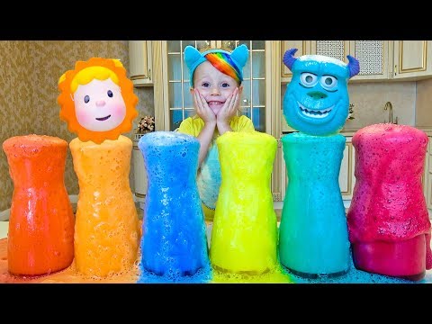 Colored foam and Funny kid singing color song for kids