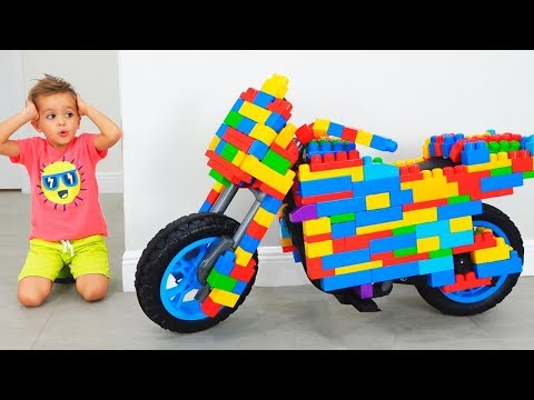 Vlad and Nikita Ride on Toy Sportbike & play with toys