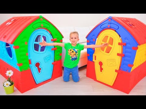 Vlad and Nikita Pretend Play with Playhouse for kids