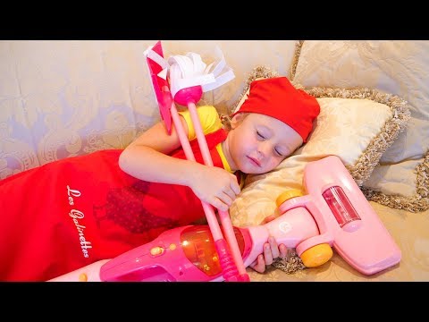 Nastya and papa pretend play with cleaning toys