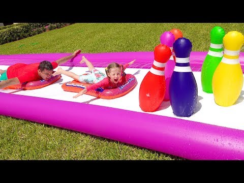 Nastya and dad play with outdoor activities toys for kids