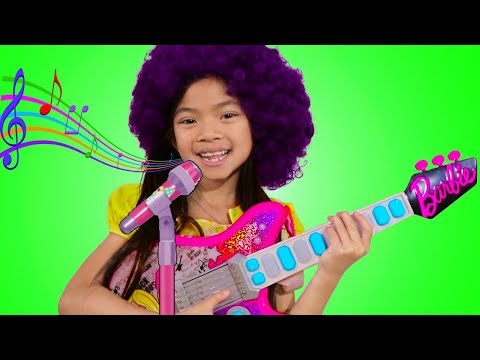 Emma Pretend Play as Musician w/ Barbie Guitar Toy for Kids Got Talent Show