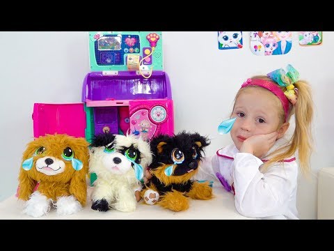 Nastya and her new toy dogs with fleas