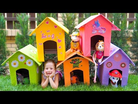 Nastya and papa makes a new houses for toys dogs