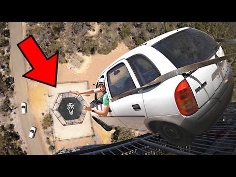 CAR vs. WORLD’S STRONGEST TRAMPOLINE- 150ft (45m) drop